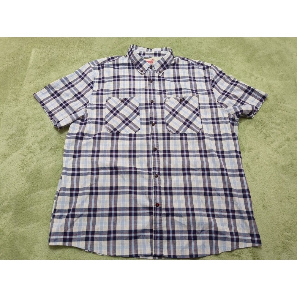 Coleman Shirt Men's Plaid Blue Button Up Vented Short Sleeve Shirt Size  XXL